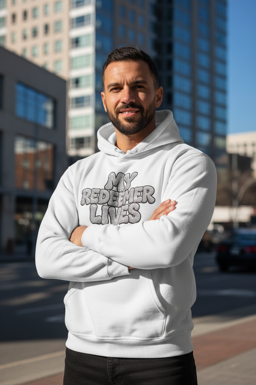 My Redeemer Lives Men's Hoodie Lifestyle